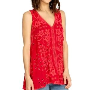 JOHNNY WAS LOUIE Tank In Firey Red Embroidered Eyelet Size Small S